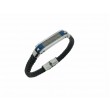 Pulsera Acero Lingote hilos azul Cuero negro