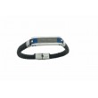 Pulsera Acero Lingote hilos azul Cuero negro