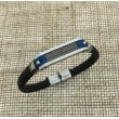 Pulsera Acero Lingote hilos azul Cuero negro