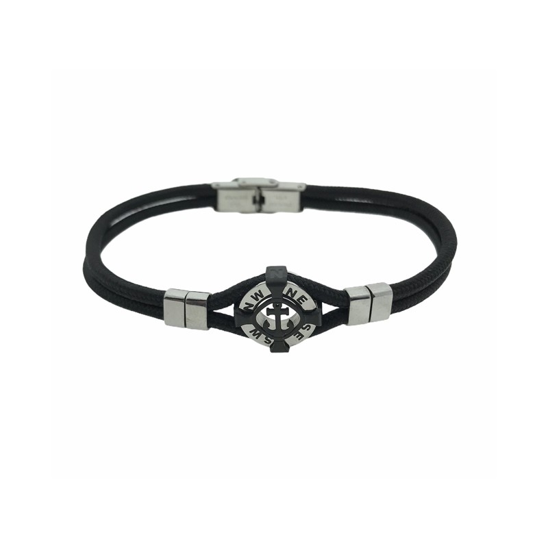 Pulsera Acero Ancla cuerda negra