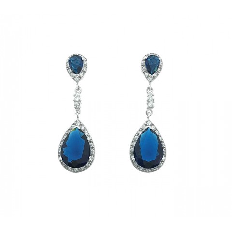 Pendientes Circonitas y  Plata 925  azul