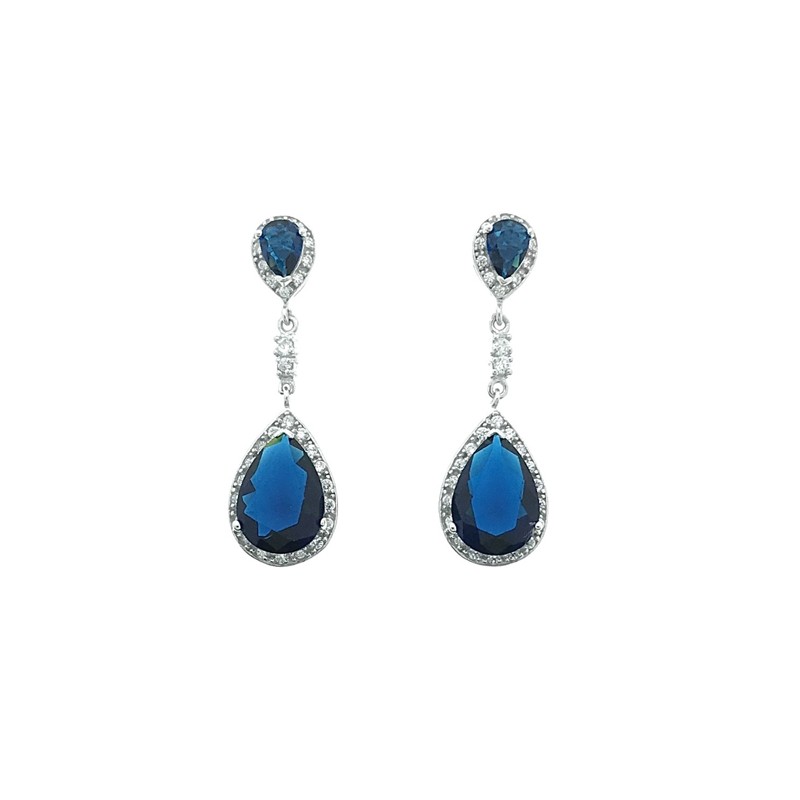 Pendientes Circonitas y  Plata 925  azul