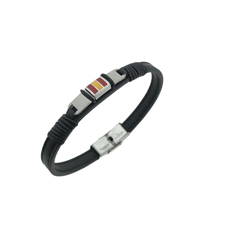 Pulsera Acero España en placa y cuero negro