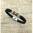 Pulsera Acero España en placa y cuero negro