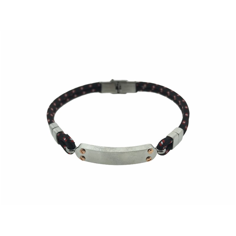 Pulsera Acero Placa cuerda negra con inter