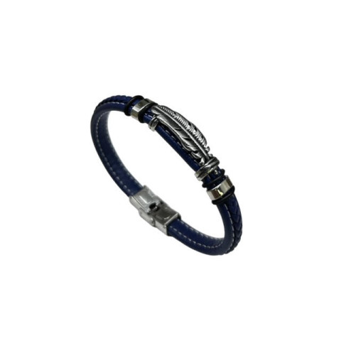 Pulsera acero pluma correa azul 