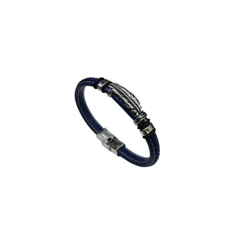 Pulsera acero pluma correa azul 