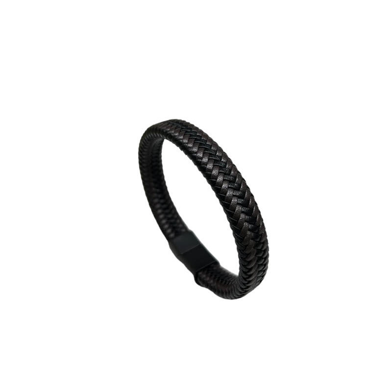 Pulsera acero trenzada ancha marrón y negro 