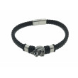 Pulsera Acero Lobo Cuero negro