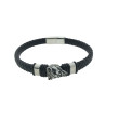 Pulsera Acero Lobo Cuero negro