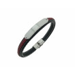 Pulsera Acero Placa Cuero Rojo y Negro