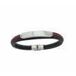 Pulsera Acero Placa Cuero Rojo y Negro