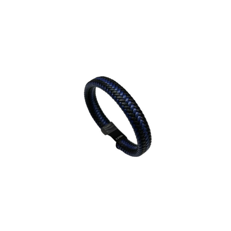 Pulsera acero trenzada ancha negro y azul  