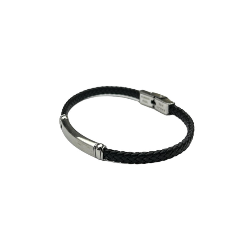 Pulsera acero trenzada negra chapa 