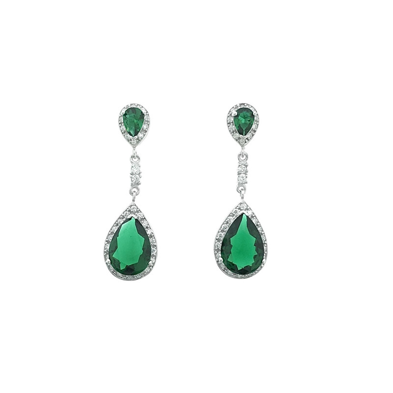  Pendientes Circonitas y  Plata 925  verde