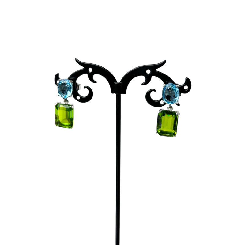 Pendientes circonitas y Plata 925 verde azul 