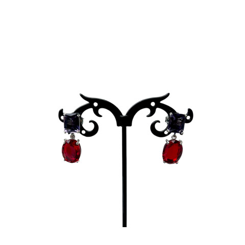 Pendientes circonitas y Plata 925 morada y roja 